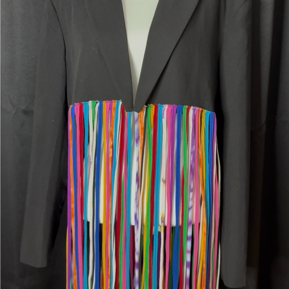 Multicolor Fringe Black Blazer